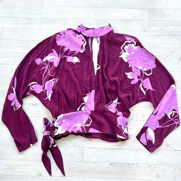 Free People Say You Love Me Open Back Floral Blouse | Plum Size Small - Picture 1 of 6